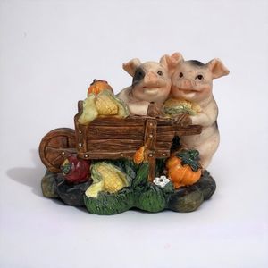 Pigs in a Wheelbarrow Figurine Resin Vegetables Veggies Garden Farmhouse Animals